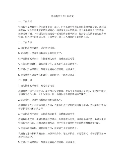 情感教学工作计划范文