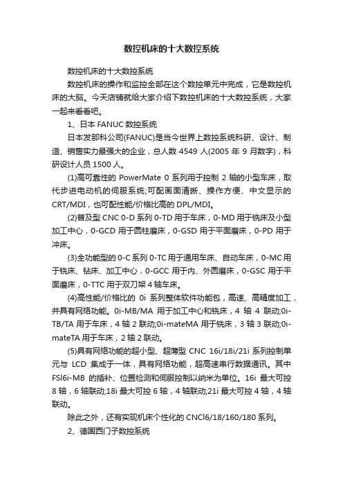 数控机床的十大数控系统