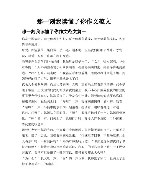 那一刻我读懂了你作文范文