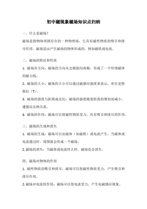 初中磁现象磁场知识点归纳