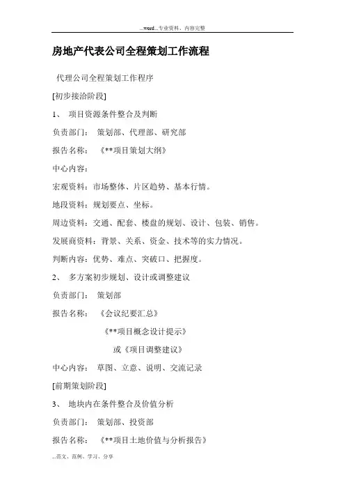 房地产代表公司全程策划工作流程