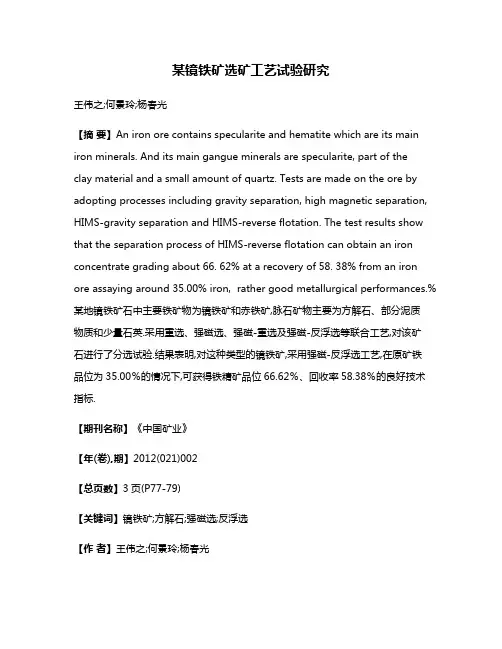 某镜铁矿选矿工艺试验研究