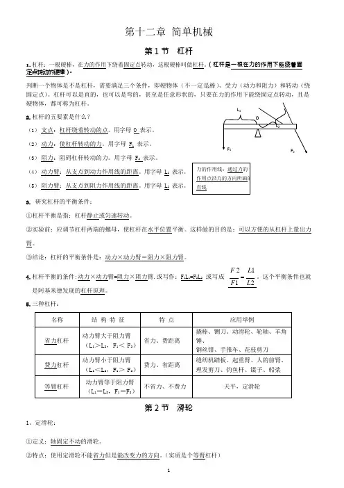 (完整版)八年级下册第十二章简单机械知识点复习,推荐文档