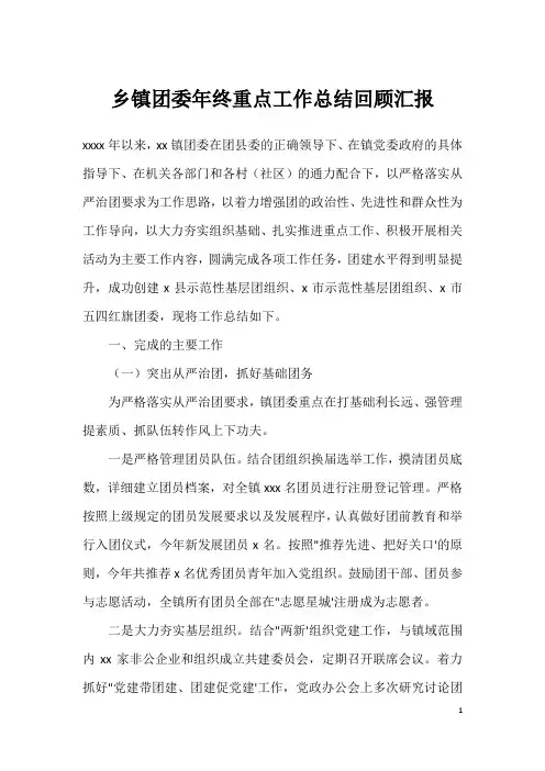 乡镇团委年终重点工作总结回顾汇报