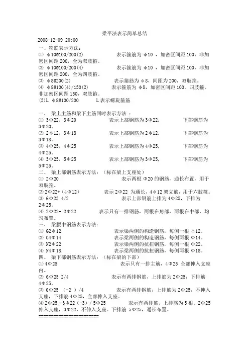 建筑 梁平法表示简单总结