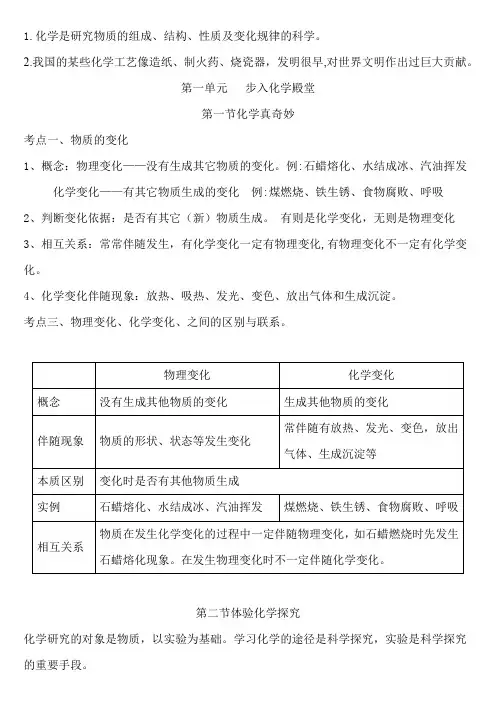 五四制八年级化学基础知识