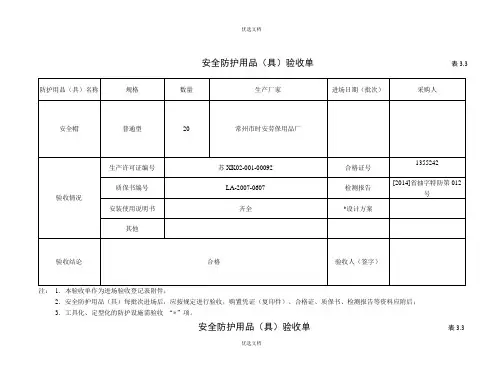 安全防护用品验收单