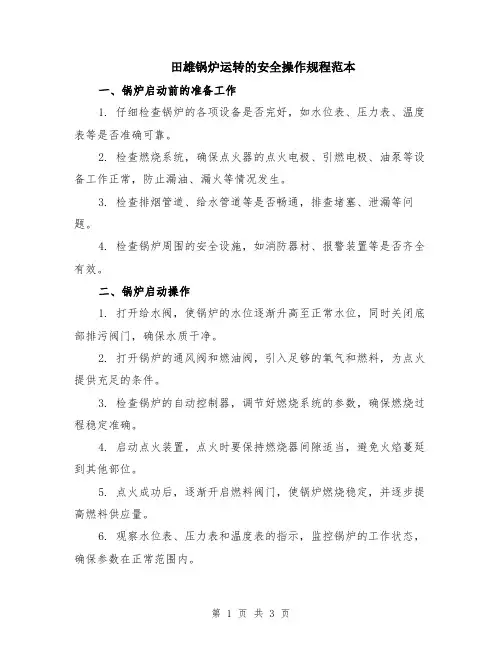 田雄锅炉运转的安全操作规程范本