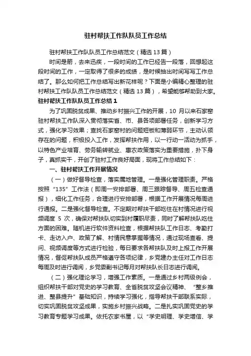 驻村帮扶工作队队员工作总结范文（精选13篇）
