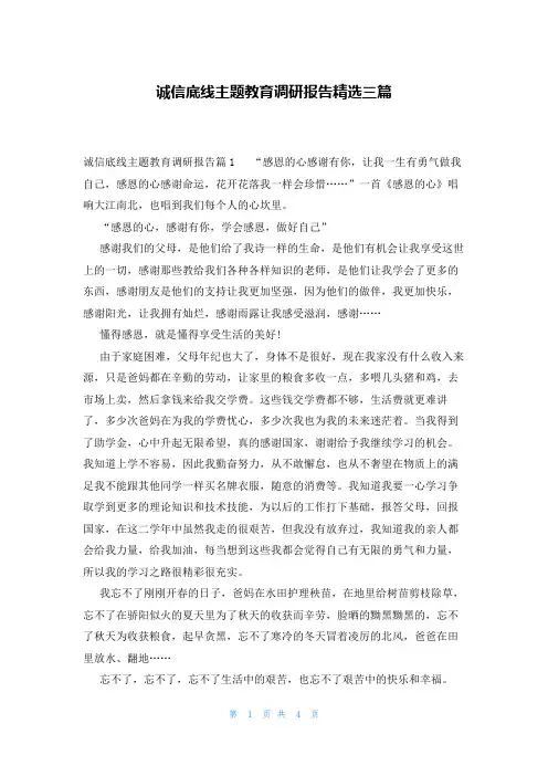 诚信底线主题教育调研报告精选三篇