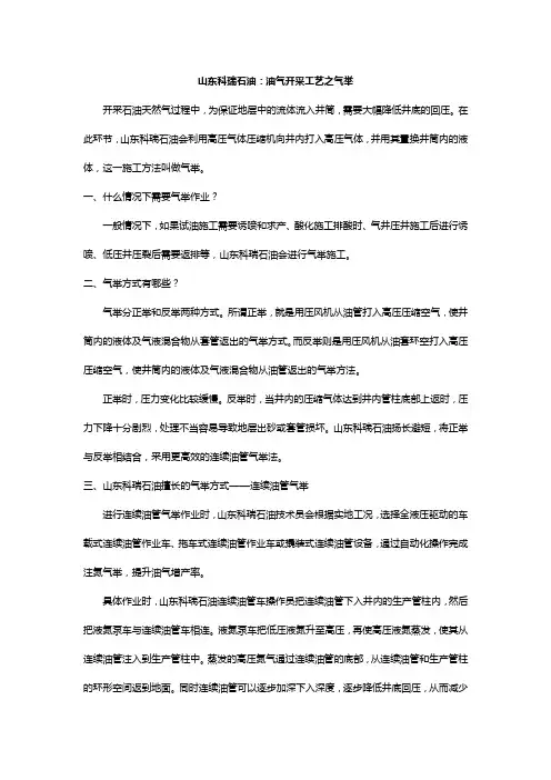 山东科瑞石油：油气开采工艺之气举