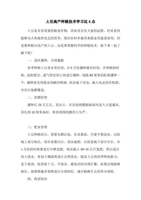 土豆高产种植技术学习这4点