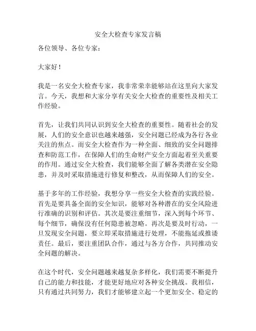 安全大检查专家发言稿