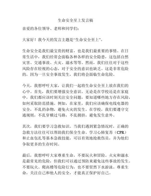 生命安全至上发言稿