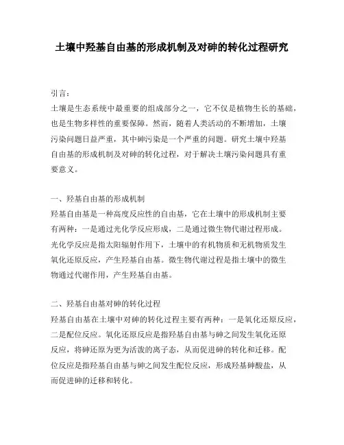 土壤中羟基自由基的形成机制及对砷的转化过程研究