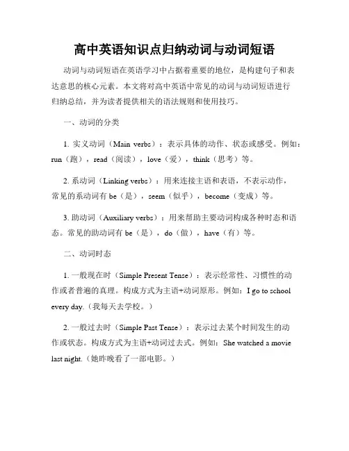 高中英语知识点归纳动词与动词短语