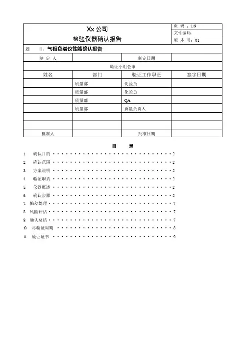 气相色谱仪确认报告(模板)