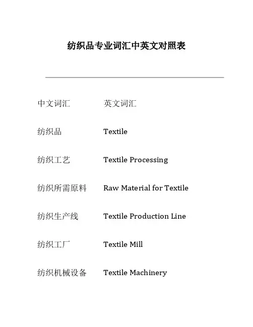 纺织品专业词汇中英文对照表