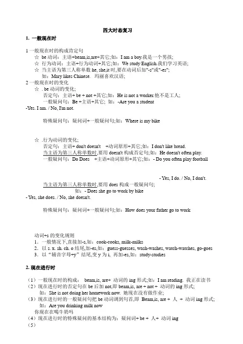 小学英语语法四大时态