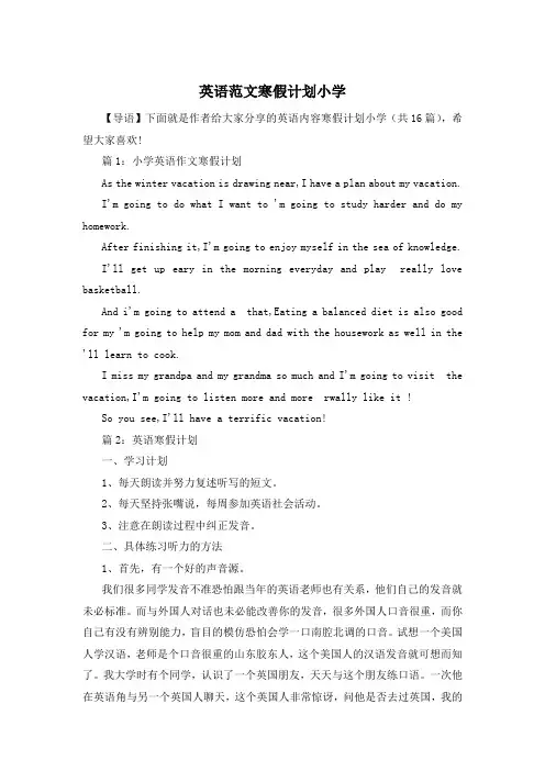 英语范文寒假计划小学