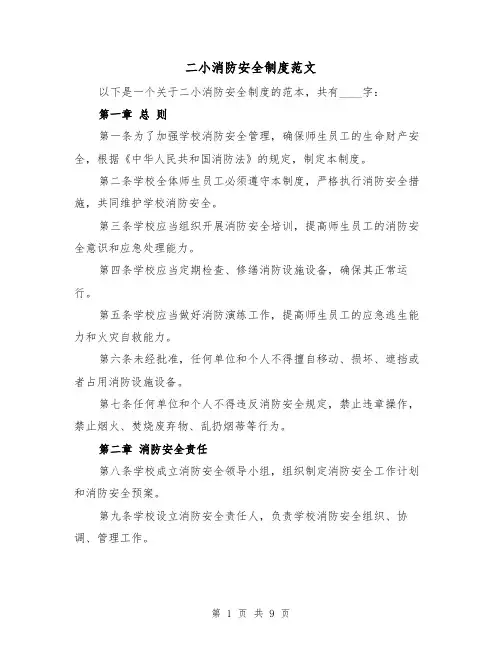 二小消防安全制度范文(4篇)