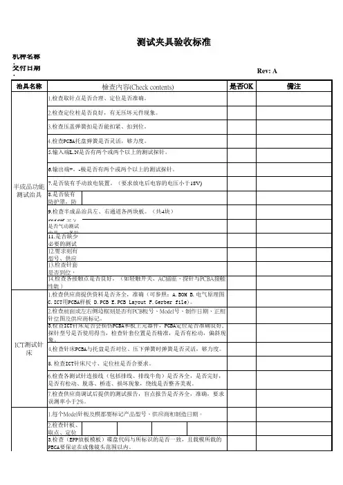 测试治、夹具验收标准