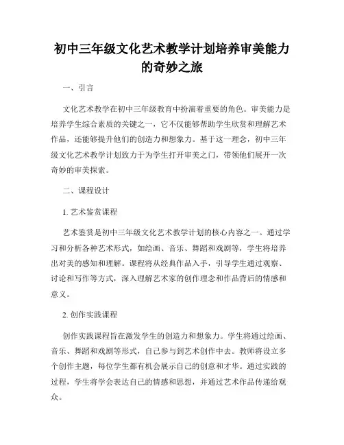 初中三年级文化艺术教学计划培养审美能力的奇妙之旅