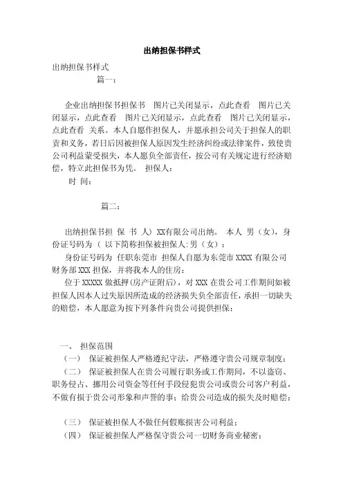 出纳担保书样式（范本）