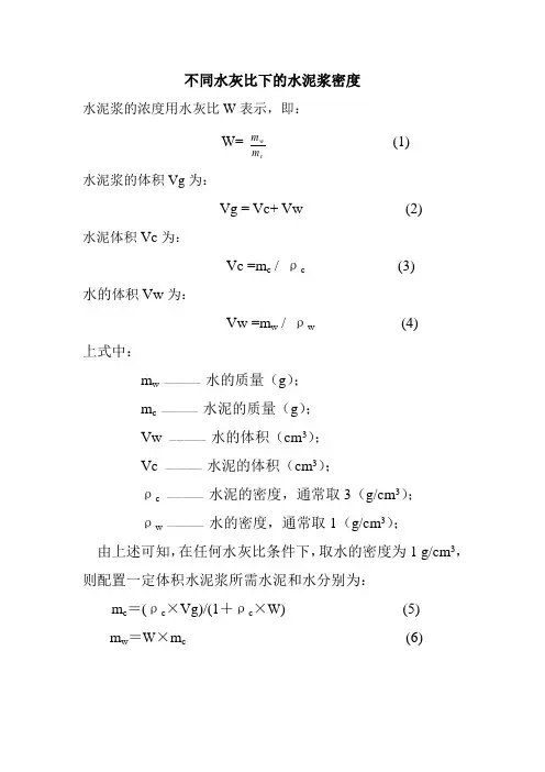 不同水灰比下的重度