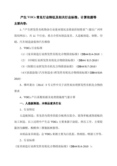 VOCs常见行业特征及相关行业标准、计算依据