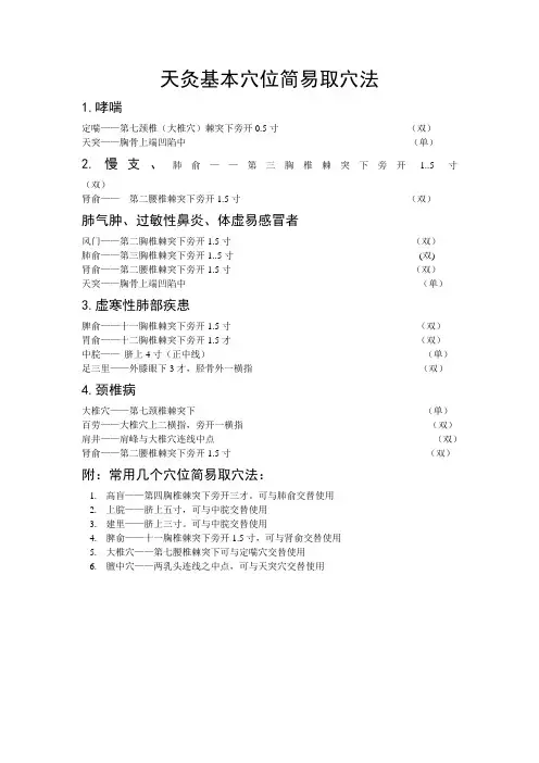 天灸基本穴位简易取穴法