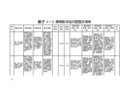 班子庸懒散浮拖问题整改清单