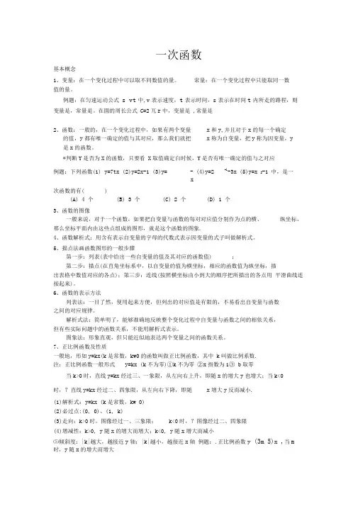 一次函数知识点及其典型例题
