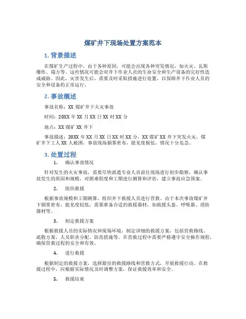 煤矿井下现场处置方案范本
