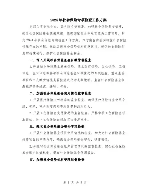 2024年社会保险专项检查工作方案