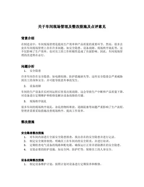 关于车间现场管理及整改措施及点评意见