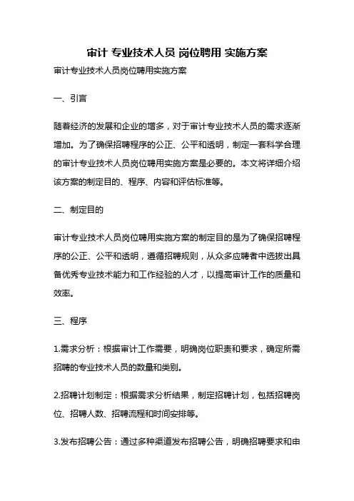 审计 专业技术人员 岗位聘用 实施方案