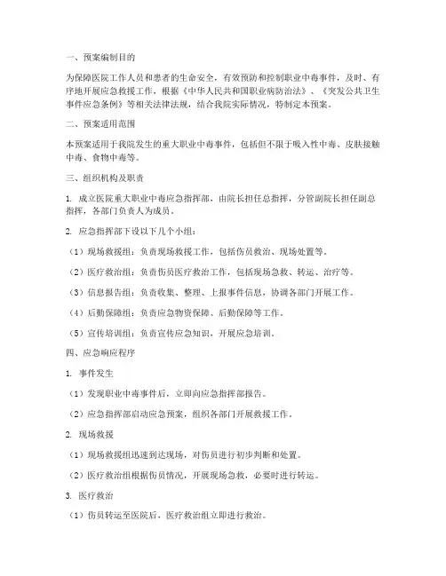 医院重大职业中毒应急预案