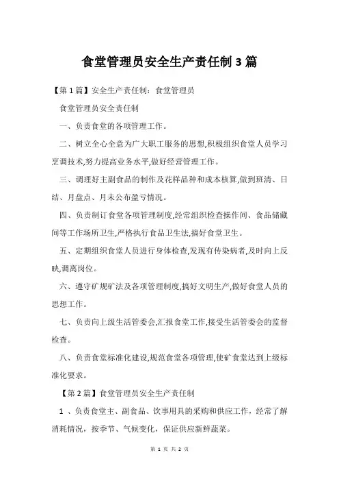 食堂管理员安全生产责任制3篇