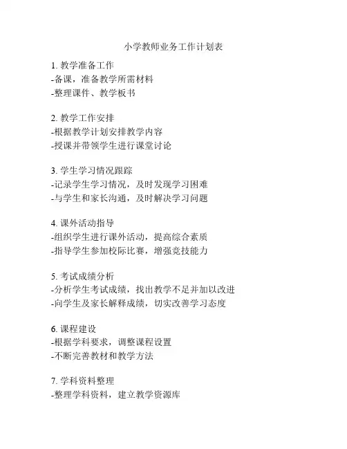 小学教师业务工作计划表