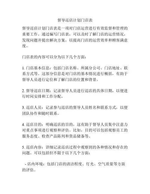 督导巡店计划门店表