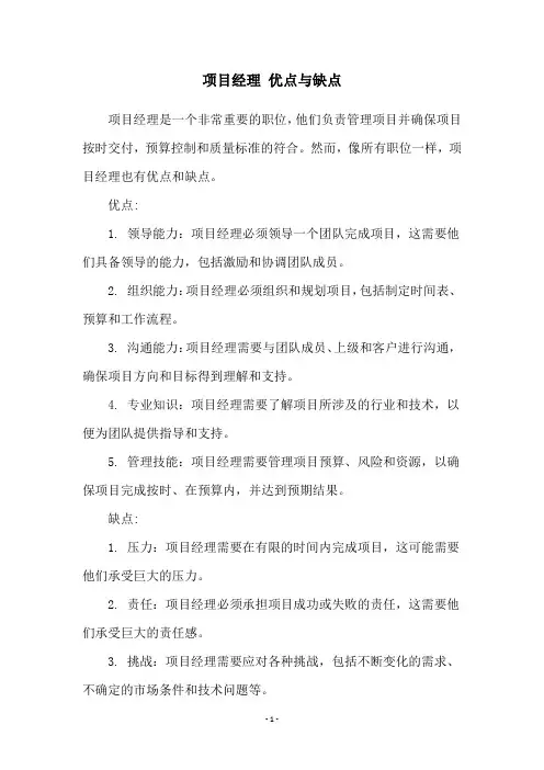 项目经理 优点与缺点