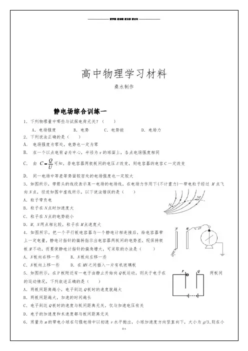 人教版高中物理选修3-1第一章：静电场综合练习一(无答案).docx