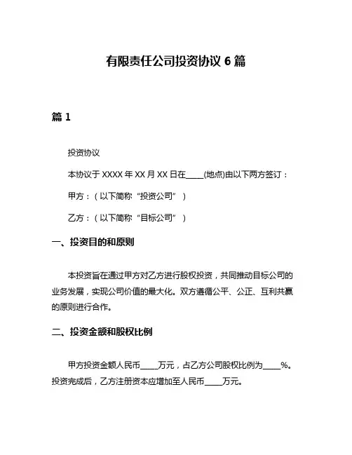 有限责任公司投资协议6篇