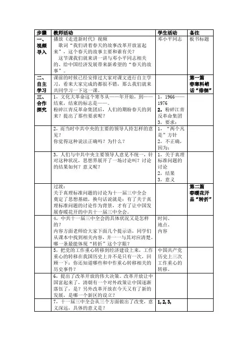 初中历史_8 伟大的历史转折教学设计学情分析教材分析课后反思