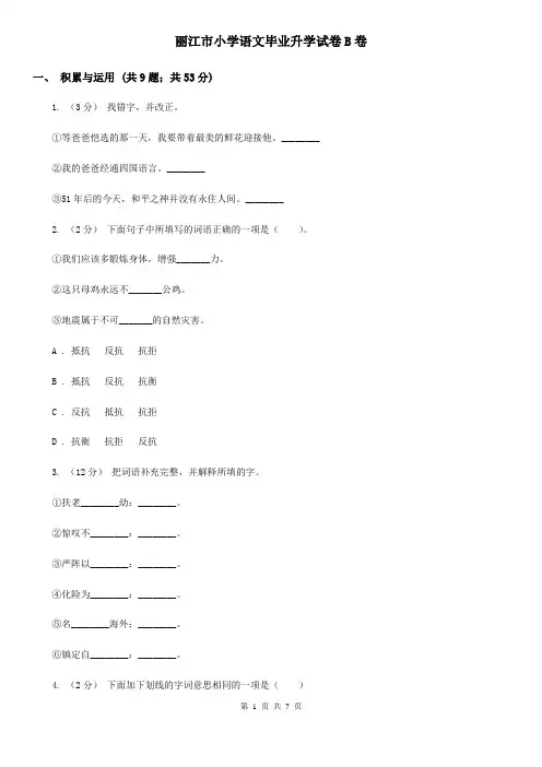 丽江市小学语文毕业升学试卷B卷