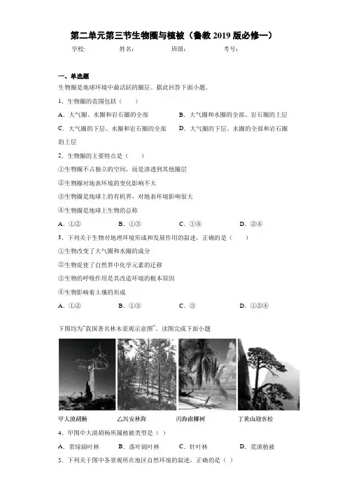 第二单元第三节生物圈与植被(鲁教2019版必修一)