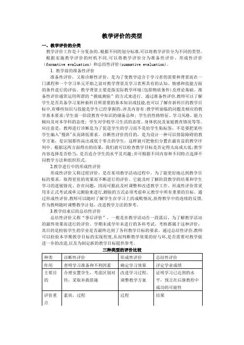 教学评价的类型