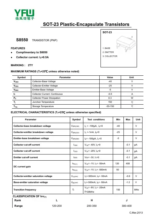 PNP三极管S8550规格书