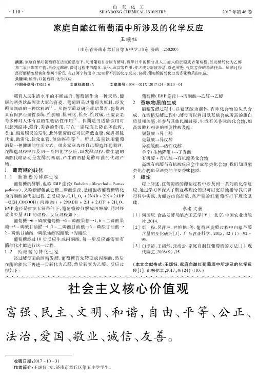 家庭自酿红葡萄酒中所涉及的化学反应